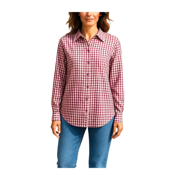 Jones New York Signature Shirt Berry Pink Cotton Non-Iron Gingham Plaid L - Picture 1 of 6